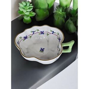 Herend Hungary Blue Garland Pattern Leaf Gold Porcelain Dish